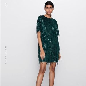 Zara Green Beaded Short Dress NWT